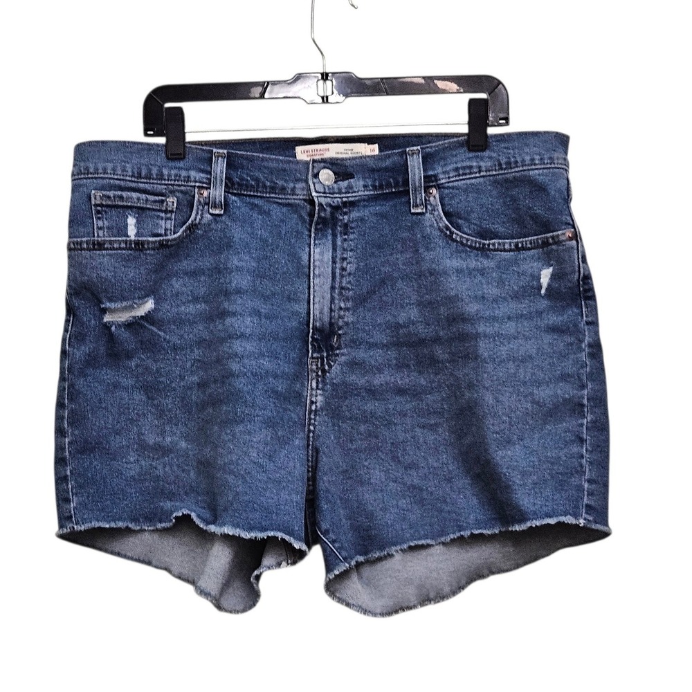 Signature by Levi Strauss Denim Shorts Womens 16 Blue Raw‎ Hem Distressed Retro